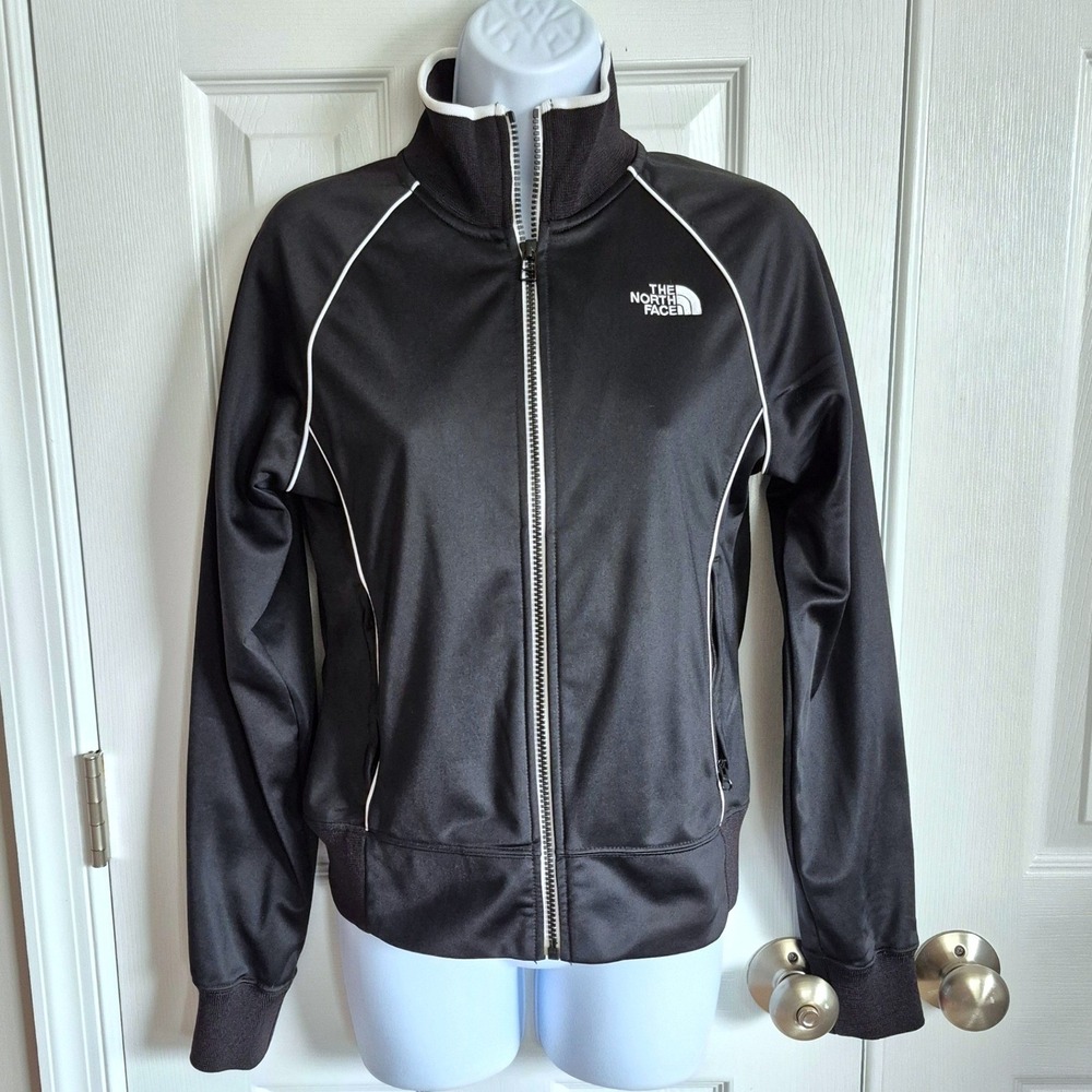 The North Face black white satin texture track jacket womens‎ small